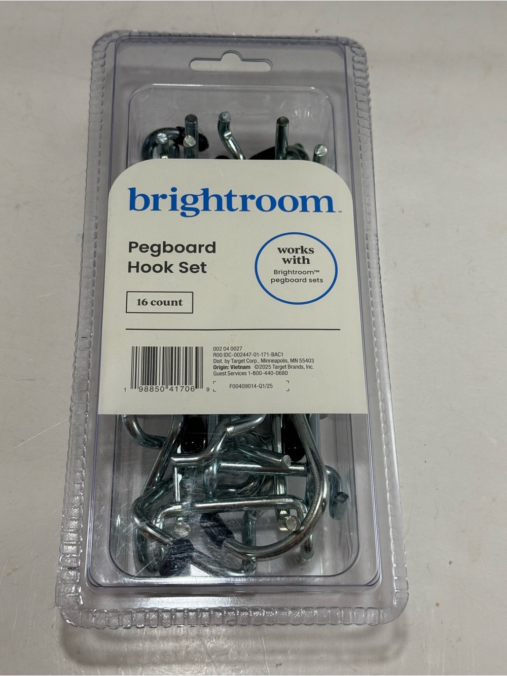 brightroom Silver Pegboard Hook Set - 16 Count